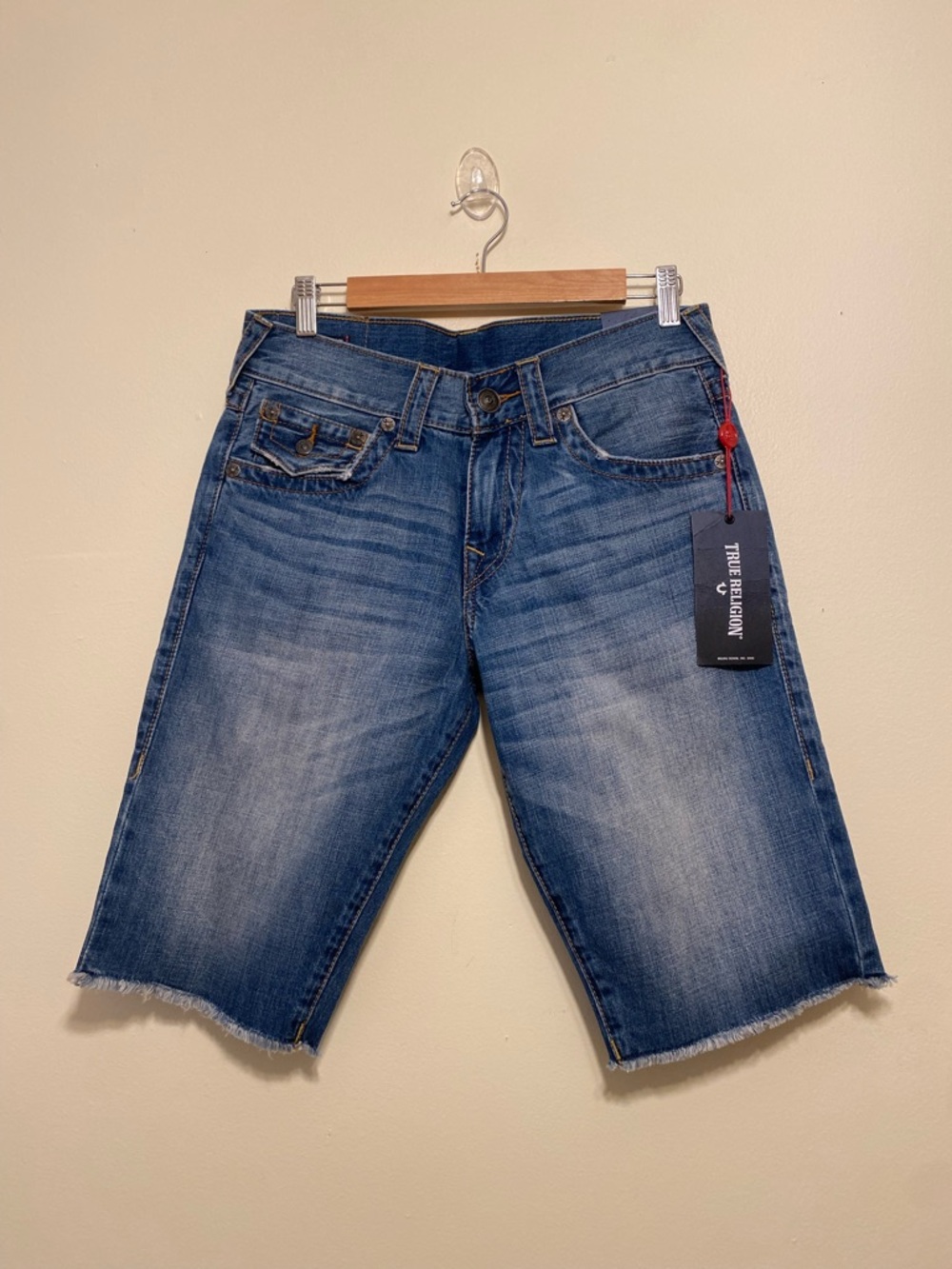 True Religion RICKY FLAP Blue Washed Denim Shorts. Size 29 . New